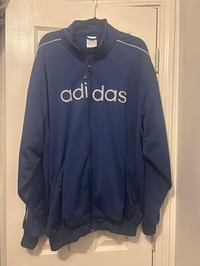 adidas Navy Blue Full-Zip Sports Jacket with White Logo Y2K
